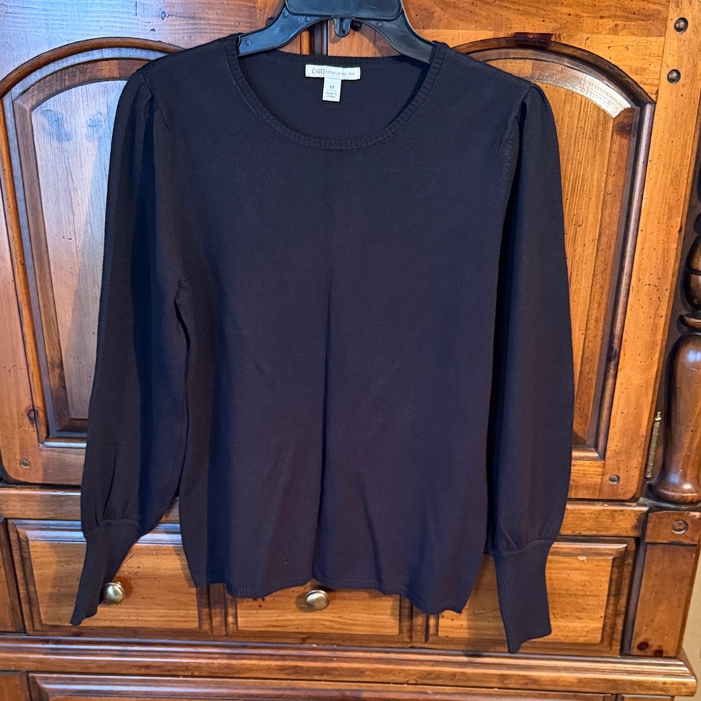 Cato Black Crewneck Puff-Sleeve Top